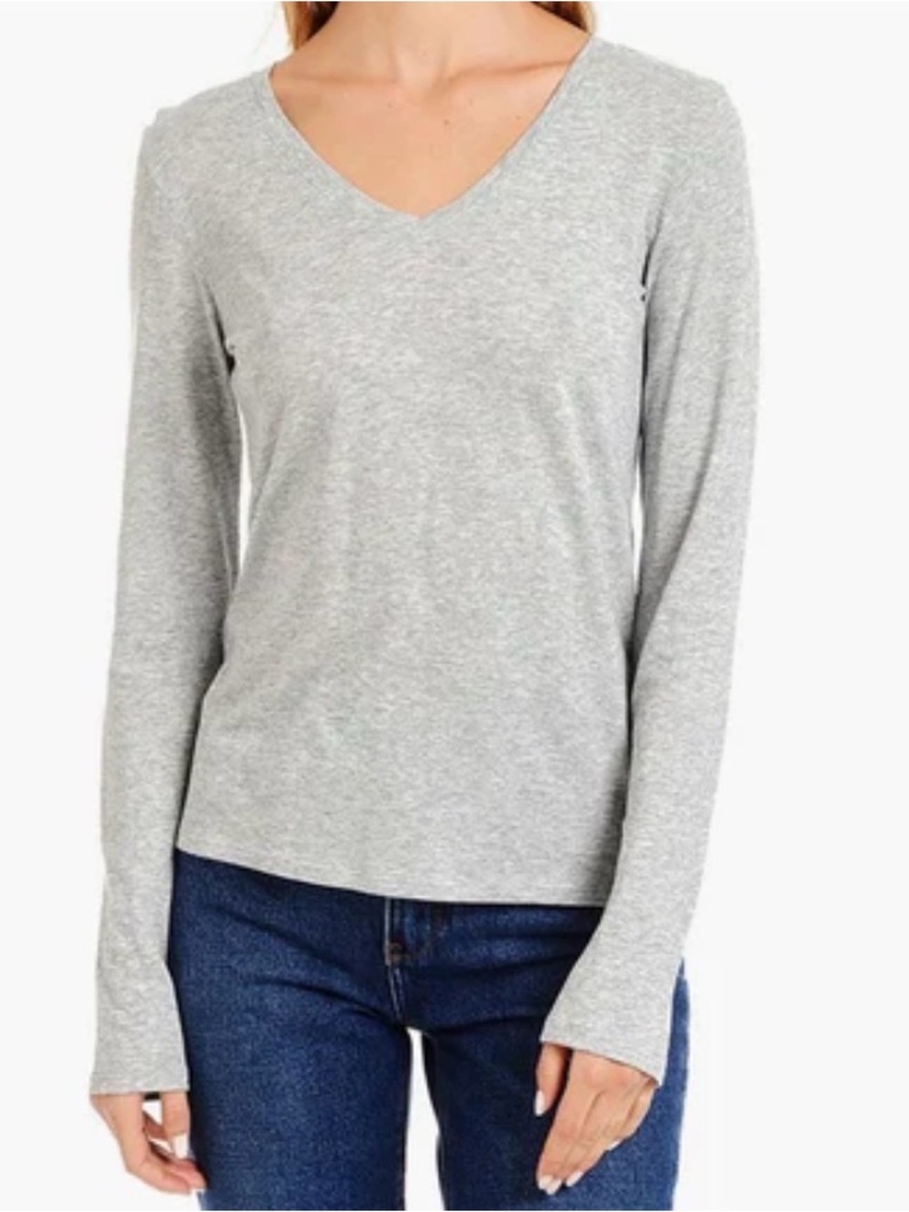 Gap Gray Long Sleeve V-Neck Top | Size S